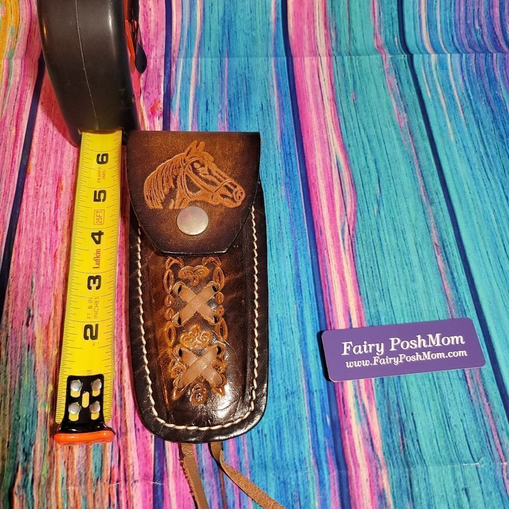 🔷️Vintage Tooled Leather Horse Head Belt Loop Knife Sheath or Case - Picture 2 of 11